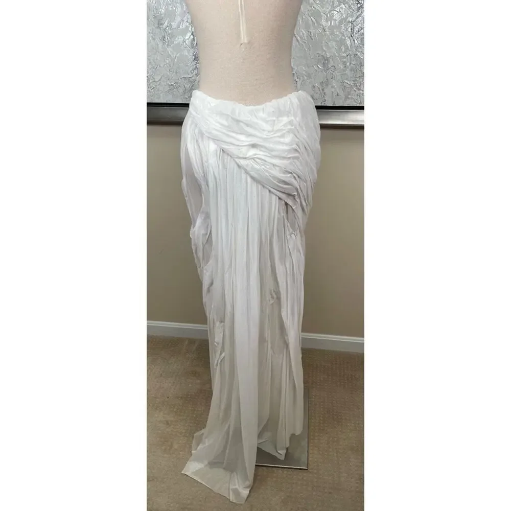 DI PETSA Long Sheer Wet Look High low Draped White Iridescent Maxi Skirt Sz L - Picture 7 of 8